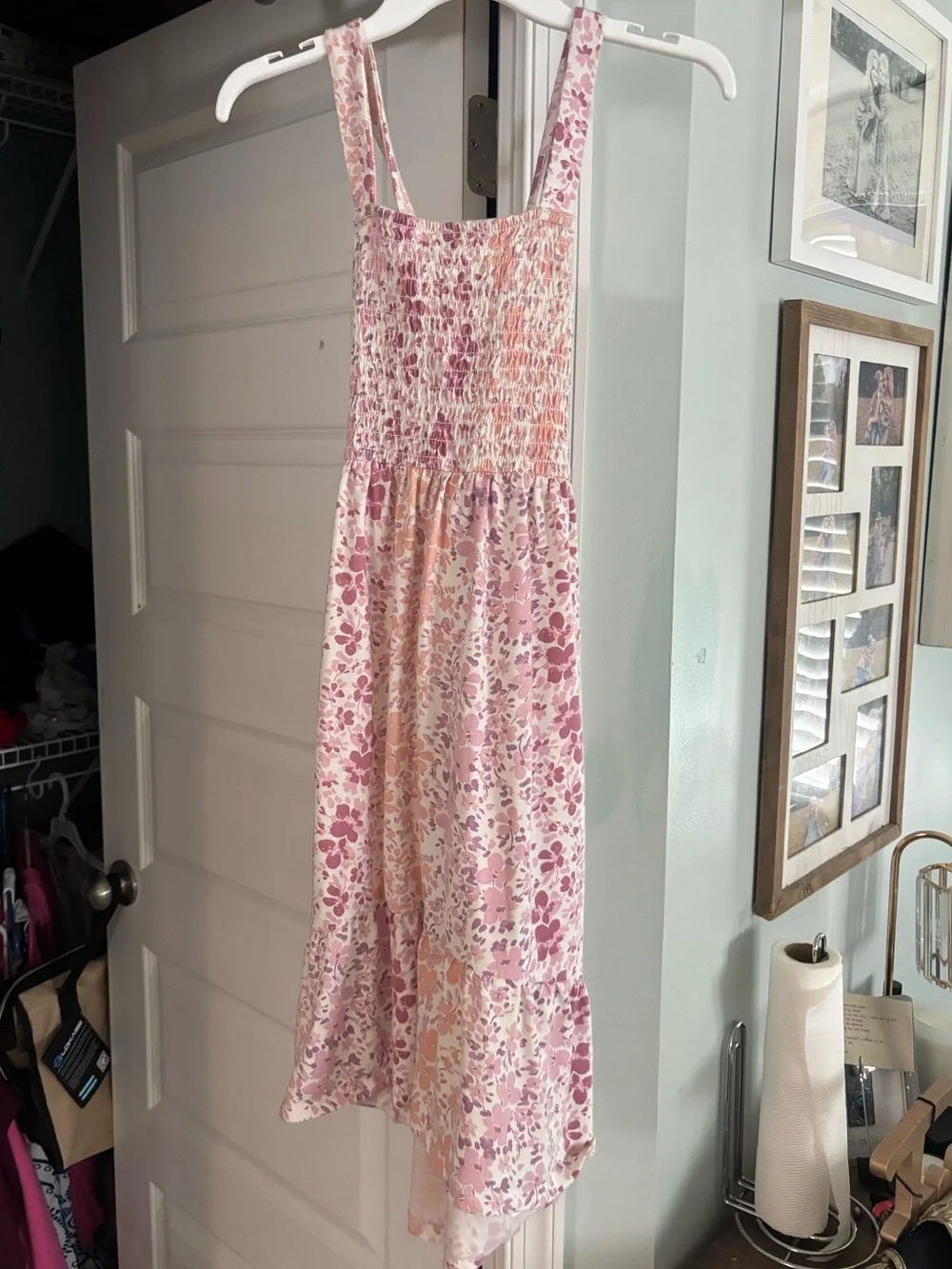 Girls’ OshKosh Pink Floral Smocked Sundress, Spagetti Straps with Twisted Back